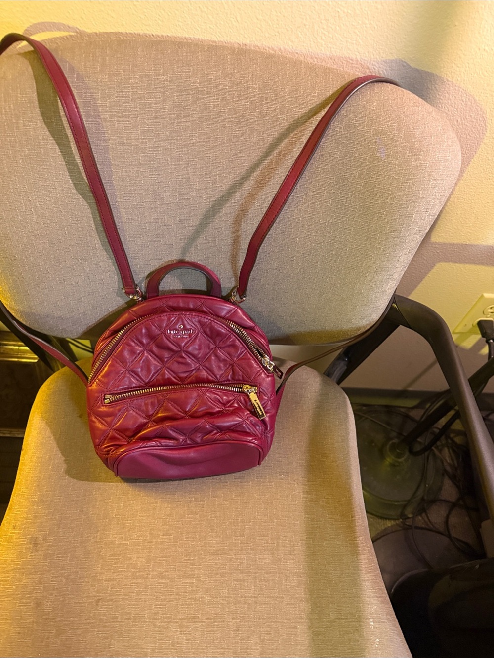 kate spade quilted burgundy mini backpack with gold hardware